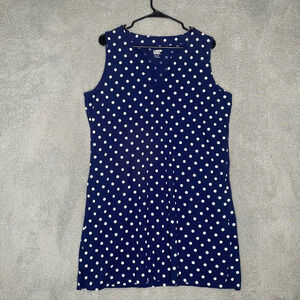 Lands end womens tank dress sleeveless swim cover up blue polka dot pockets L p